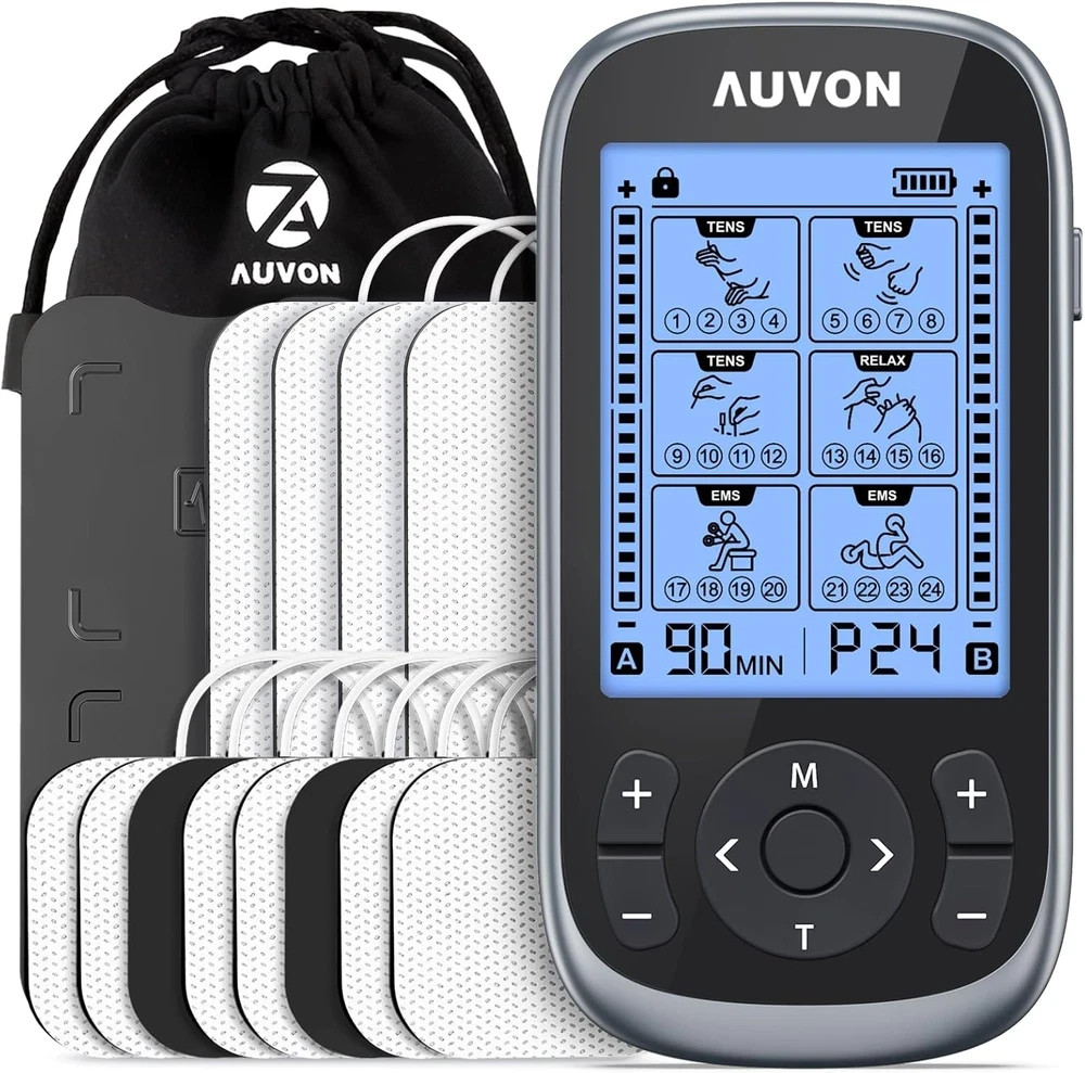 AUVON 3-In-1 TENS Unit Muscle Stimulator, EMS Massage Machine with 40 Intensitie
