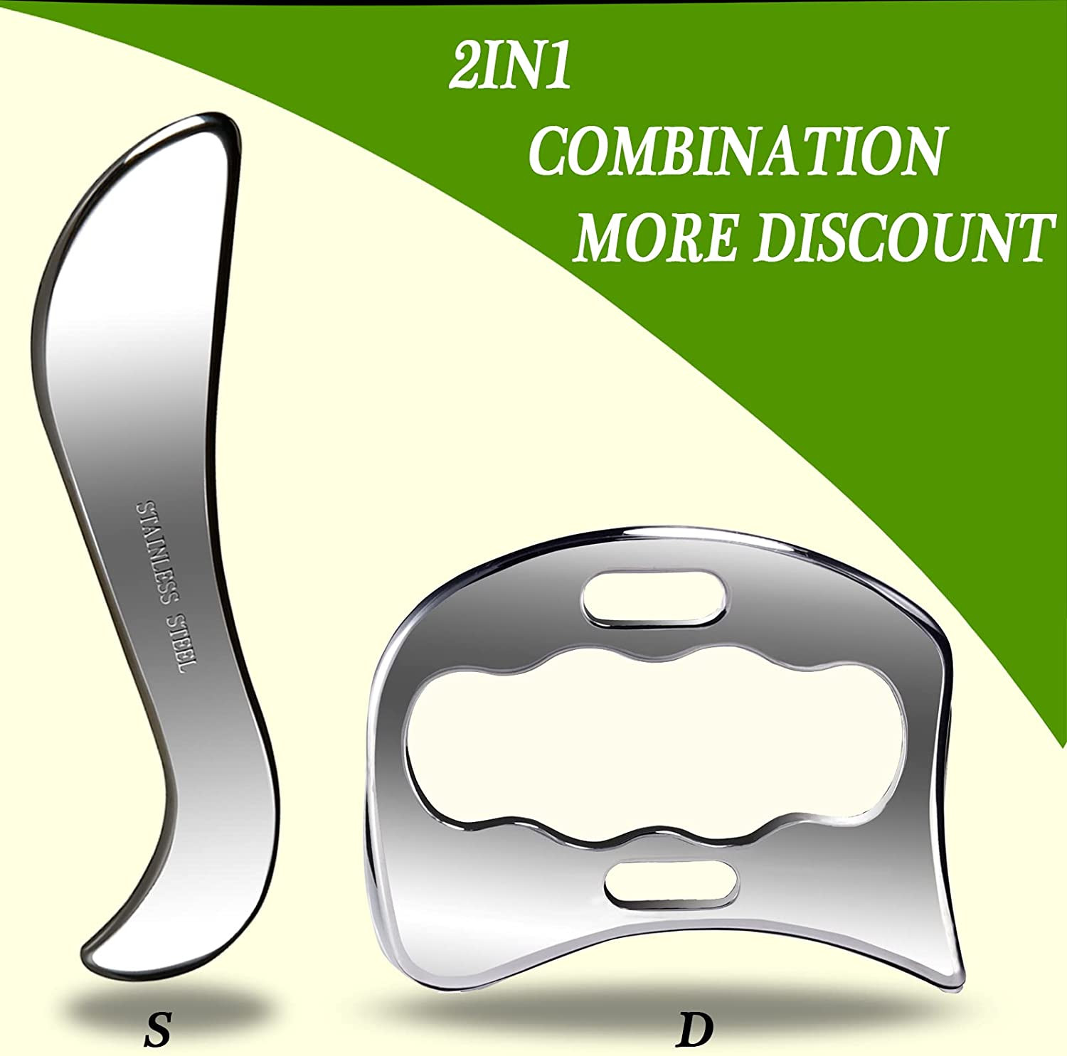 2 in 1 Stainless Steel Muscle Scraper Tools Set Gua Sha Massage Scraper