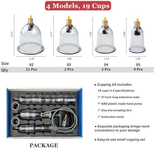 Cupping Therapy Set 19 Massage Cups for Back Pain Relief Physical with Hand Pump