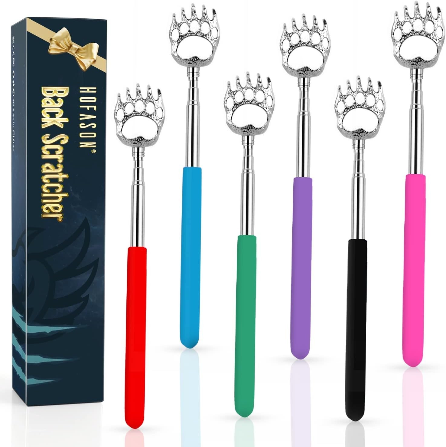 6pc Telescopic Back Scratcher Massager Itch Relief Extends to 26.5″ Mixed Color