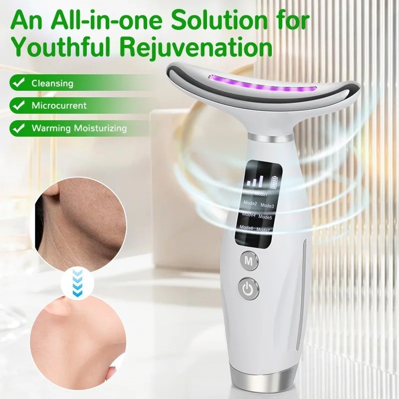 7-Color LED Facial & Neck Massager – Anti-Wrinkle & Skin Tightening Device