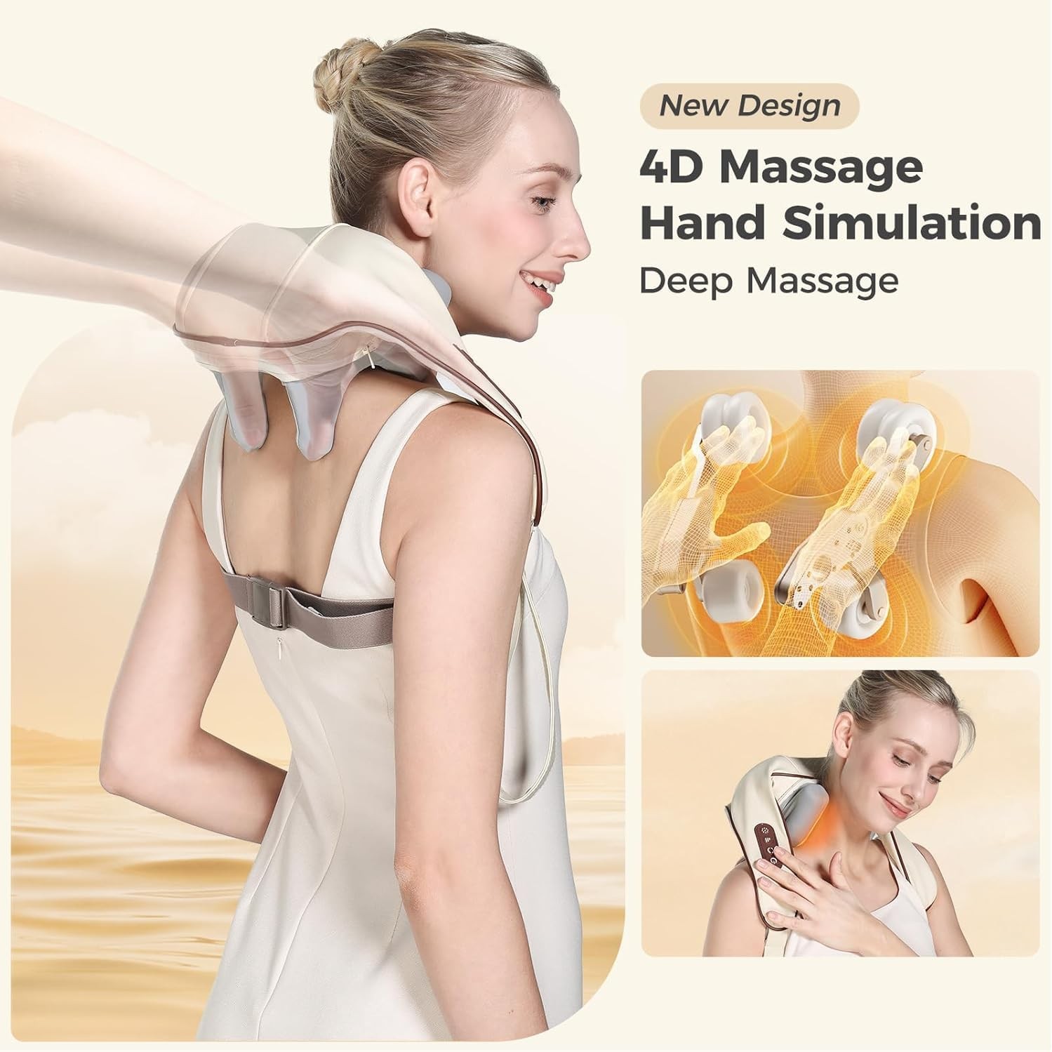 Wireless Deep Tissue Kneading Neck Waist back legs Massager with Heating Functi.