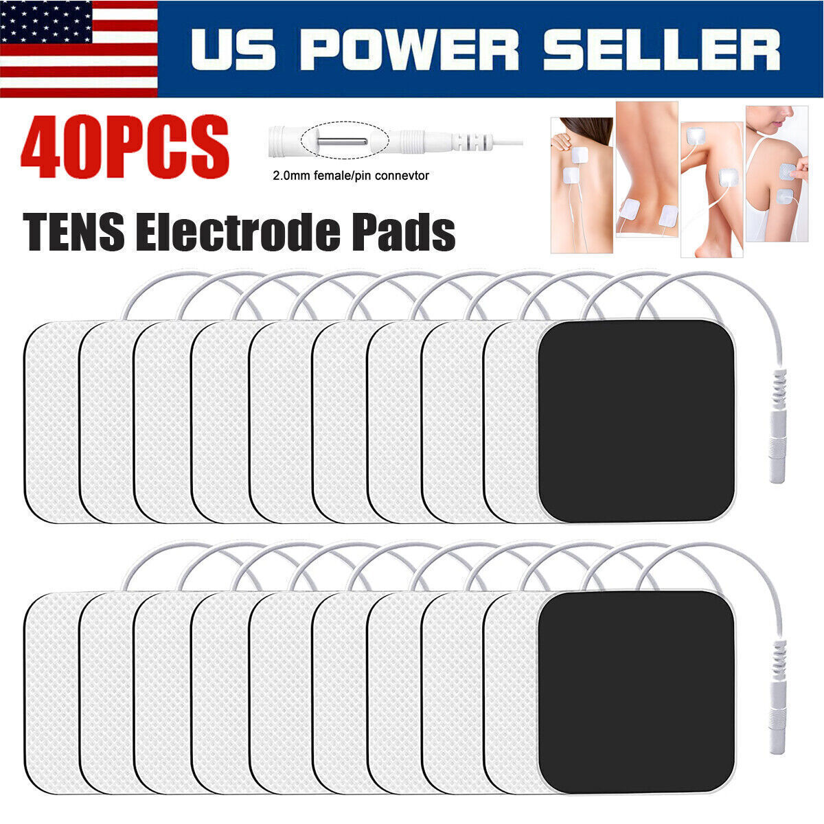40/80 TENS Electrode Pads EMS Replacement Unit 7000 3000 2×2 Muscle Stimulator