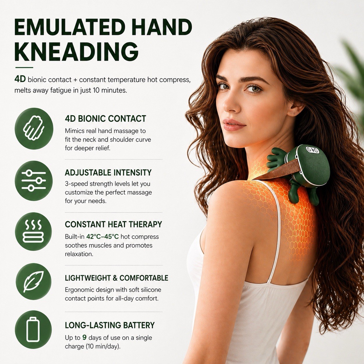 KAYNAT 4D Kneading Bionic Heated Neck and Shoulder Massager with Fingers