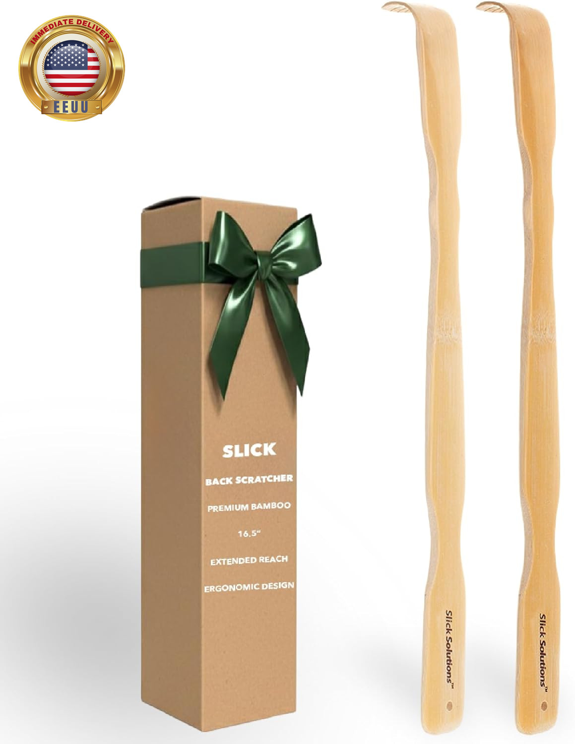 Slick- Bamboo Back Scratcher, 16.5”, 2 Pack, Wooden Back Scratcher Long Handle f