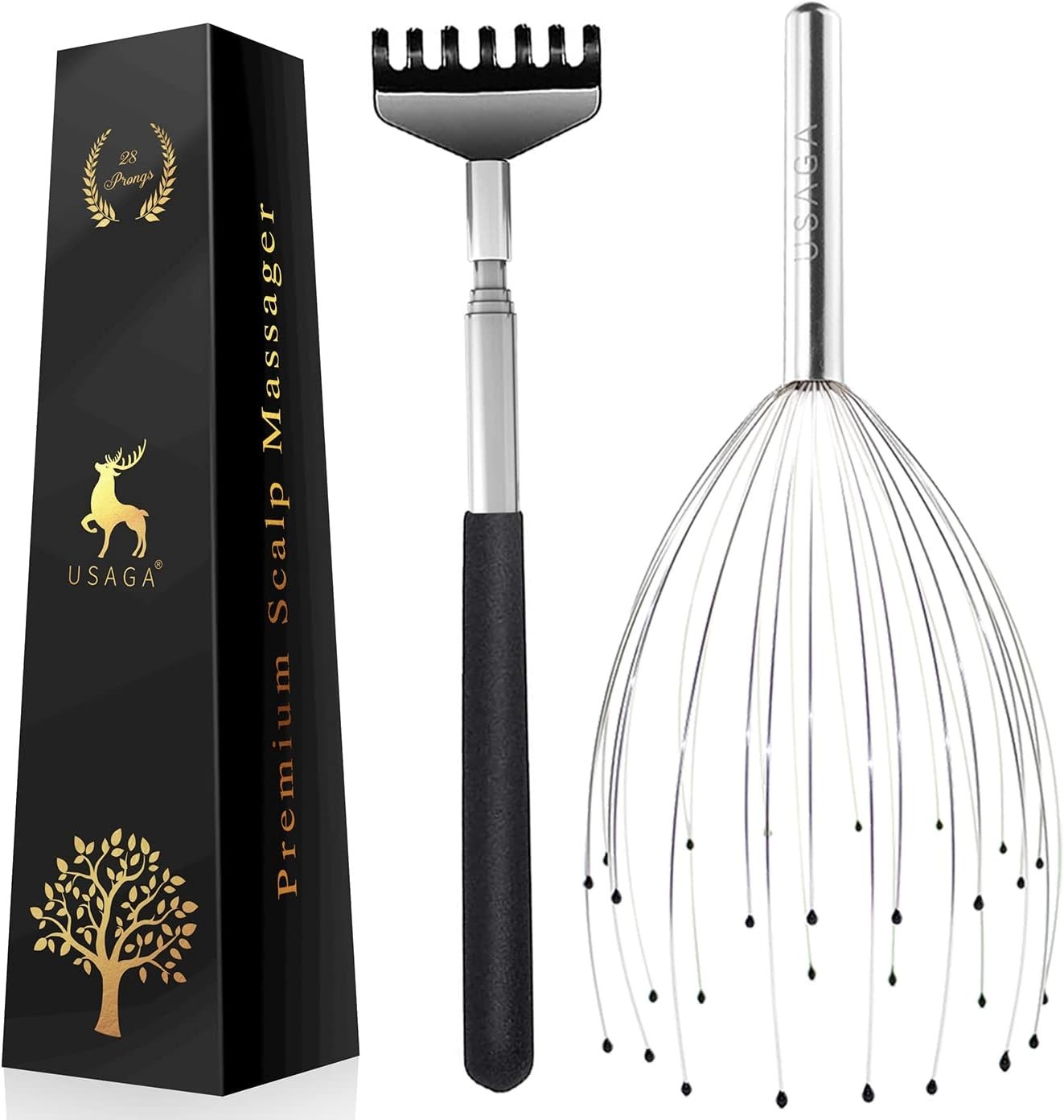 Manual Scalp Massager with 28 Silvery Prongs for Hair Stimulation and Relaxation