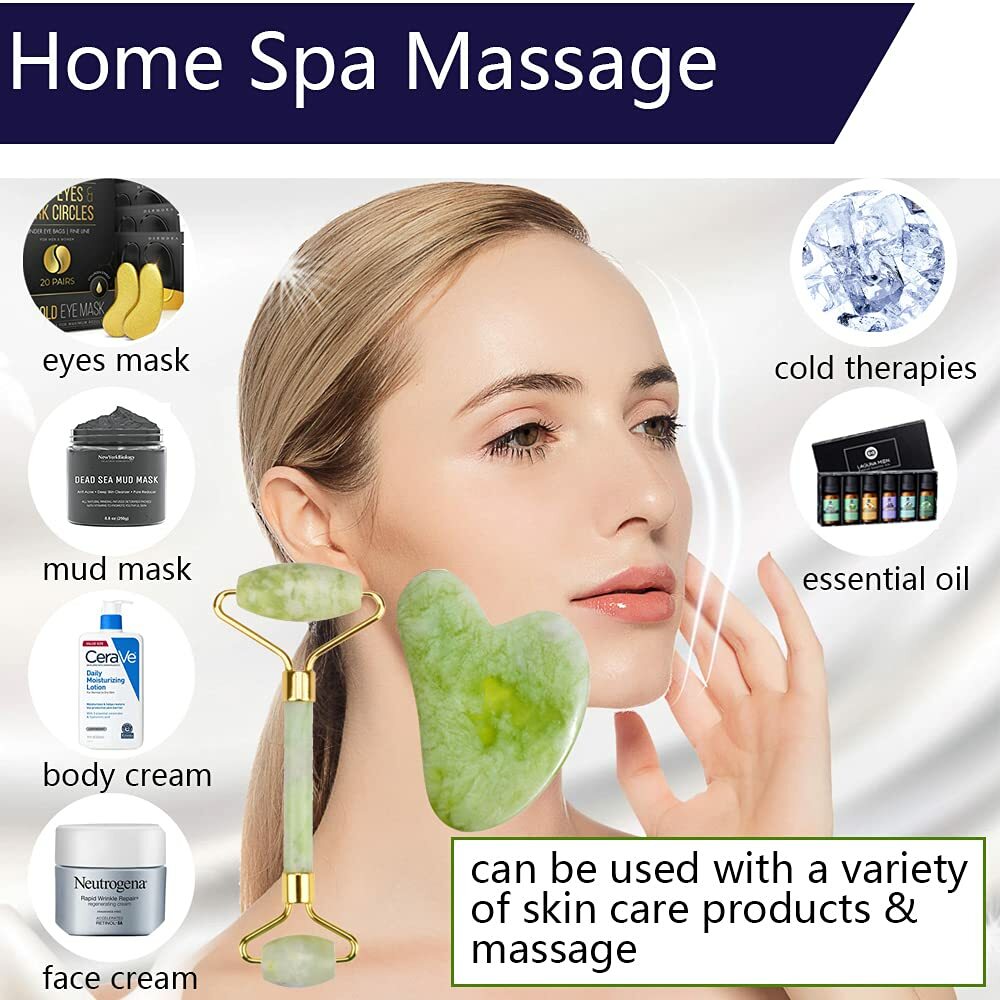 Jade Roller & Gua Sha Facial Skin Care Tools Beauty Face Roller Massager GuaSha