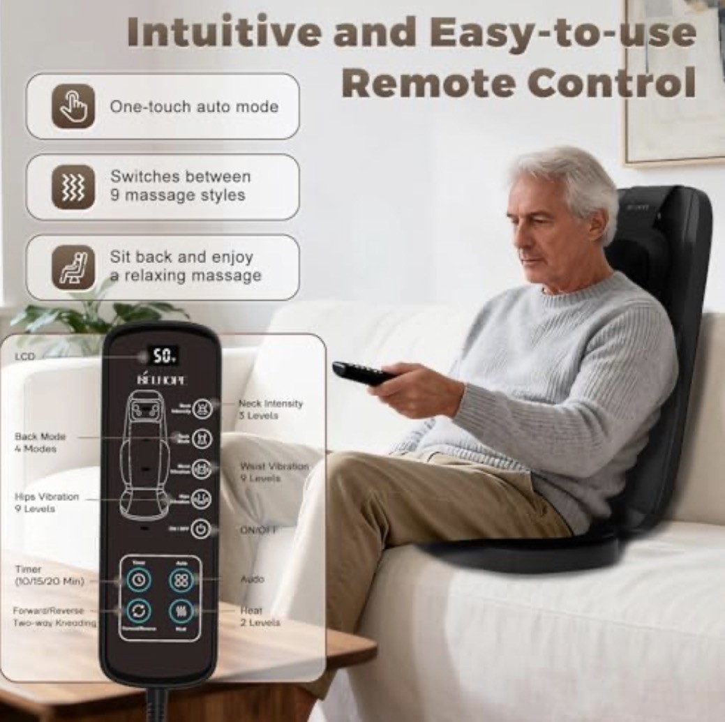 belhope Shiatsu Neck and Back Massager with Heat, 4D Kneading Back Massager