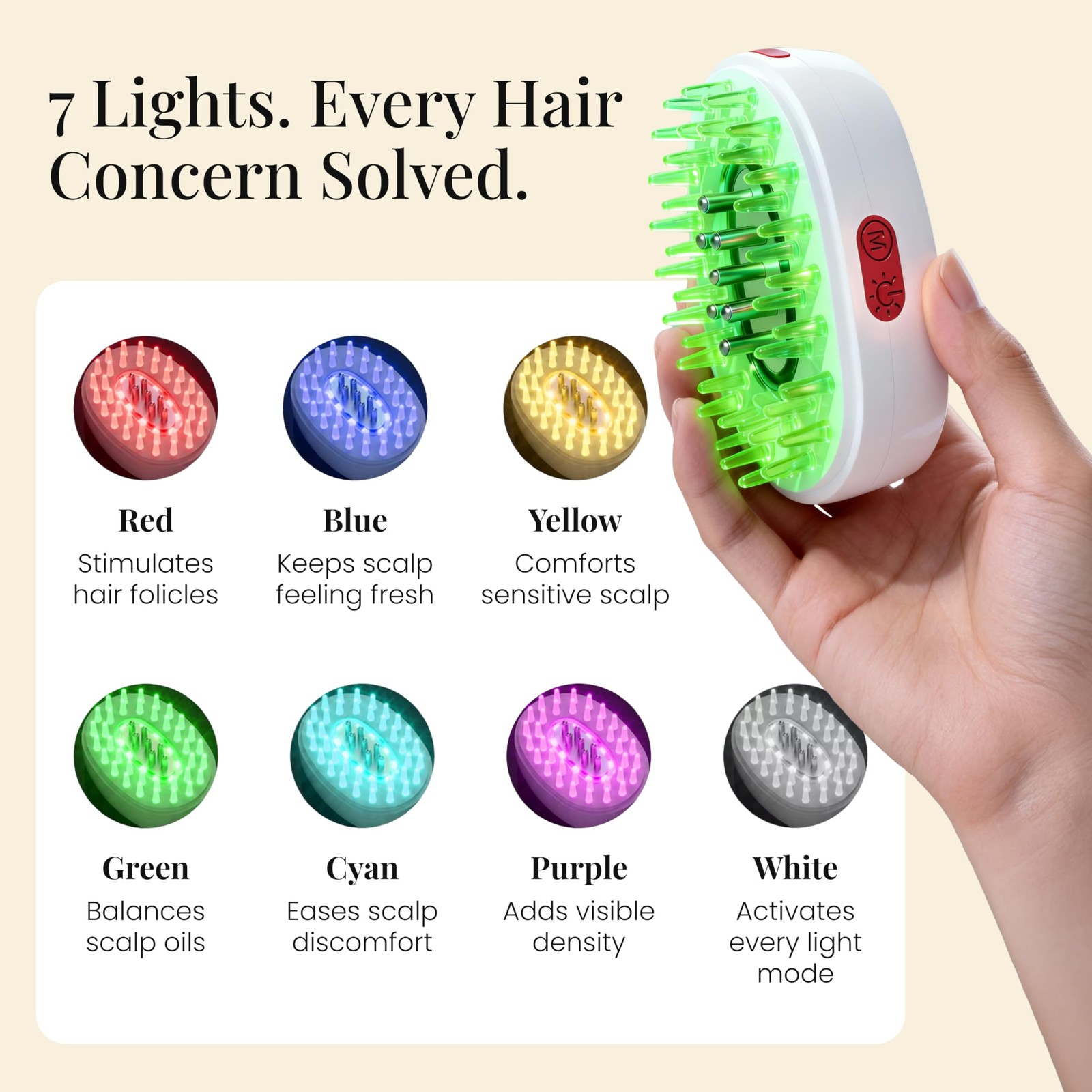 Scalpistry 7-1 Red Light Hair Brush Comb | Vibrating Electric White