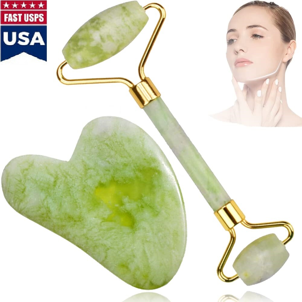 Jade Roller & Gua Sha Facial Skin Care Tools Beauty Face Roller Massager GuaSha