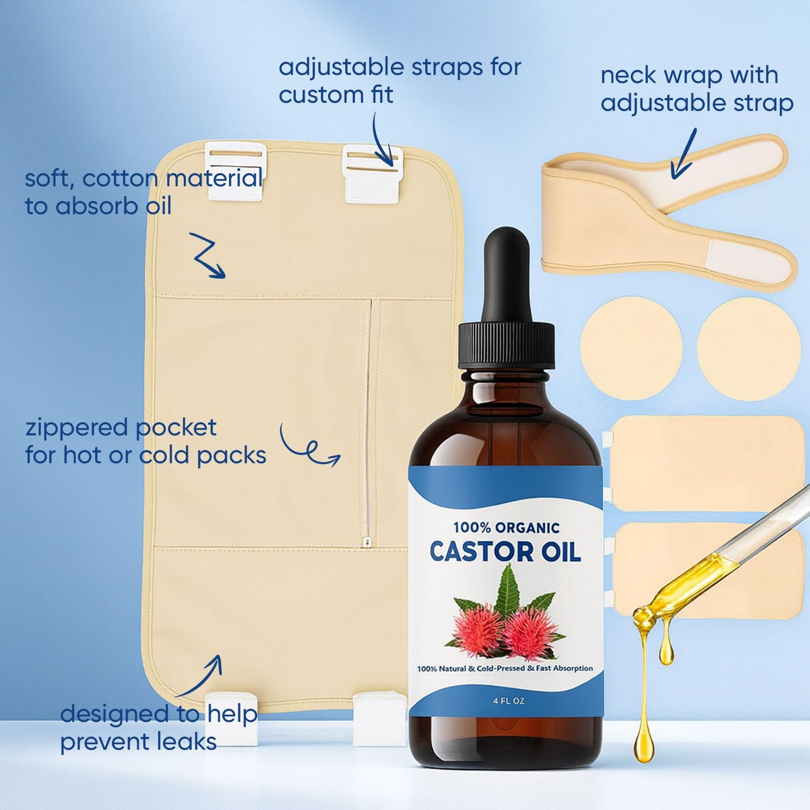 Tavio Castor Oil Pack, Organic Cotton Castor Oil Pack Wrap Kit, Wellness Pack…