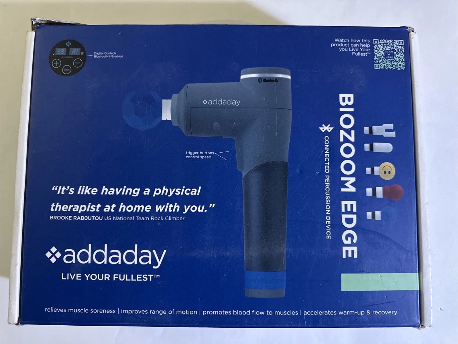 Addaday BioZoom Edge Bluetooth Percussion Massager Gun ~ New Open Box