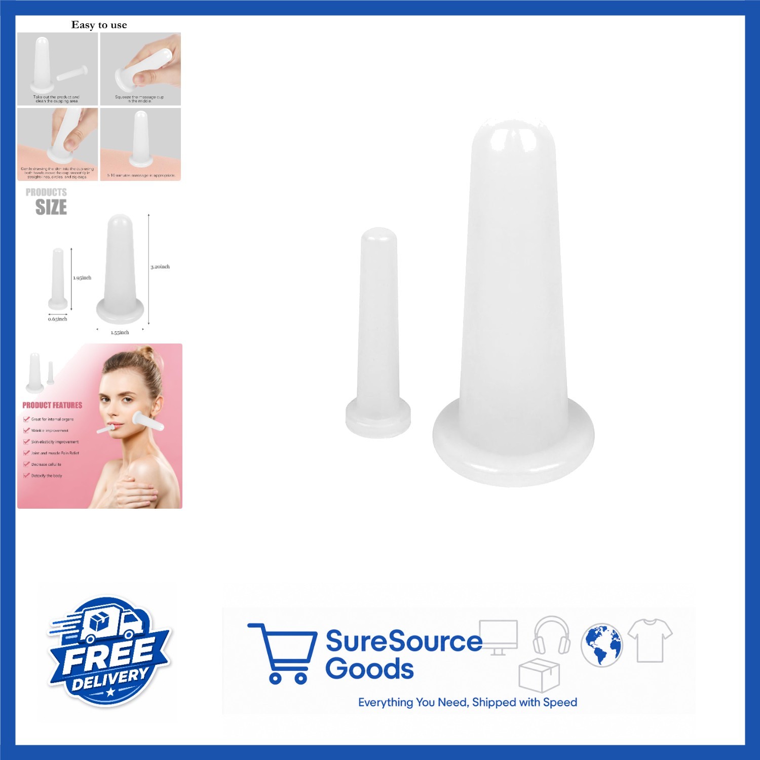Facial Cupping Set 2 Pcs Silicone Massage Cups for Face Body Anti-Aging