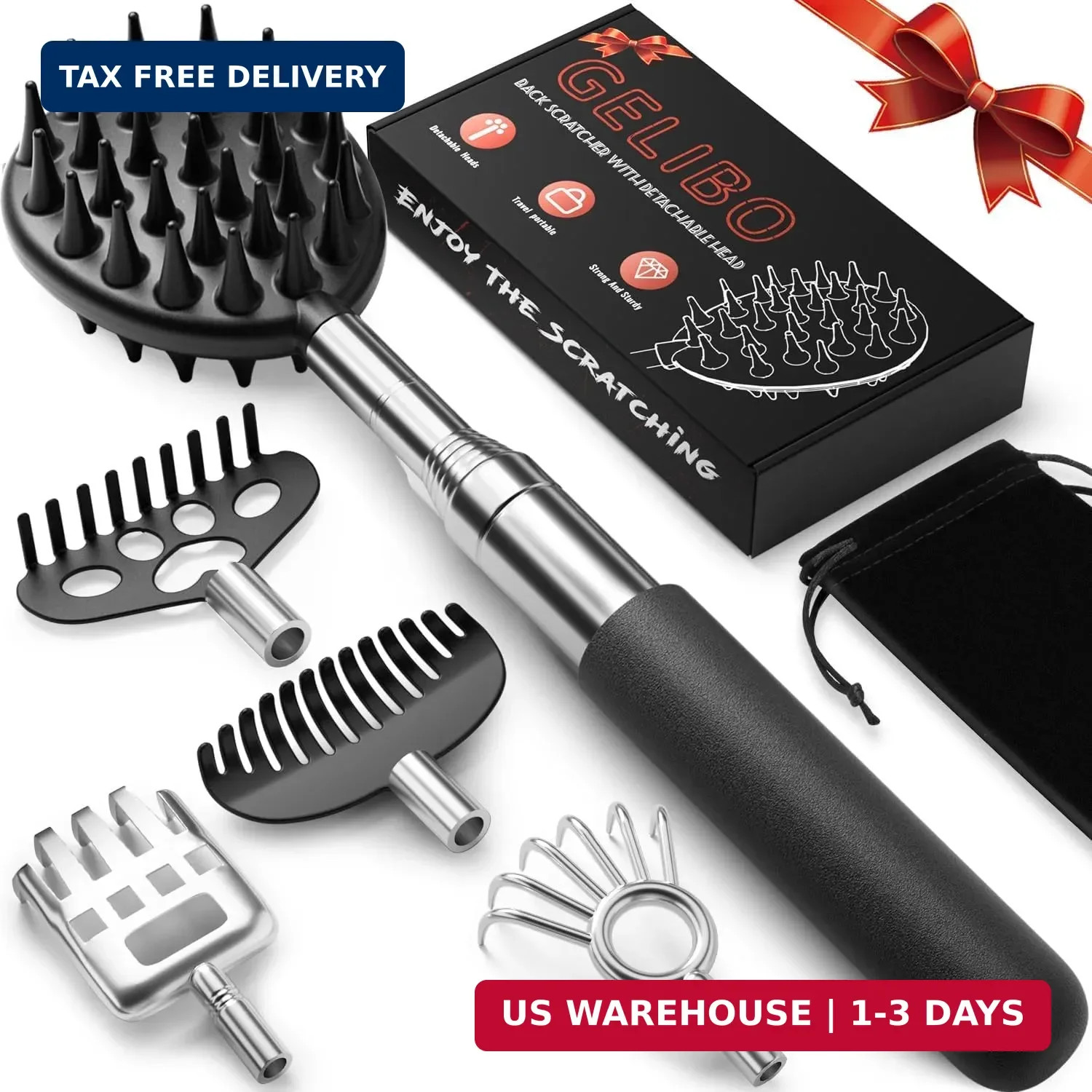 Telescoping Large Back Scratcher with 5 Detachable Heads,Extendable Back Massage