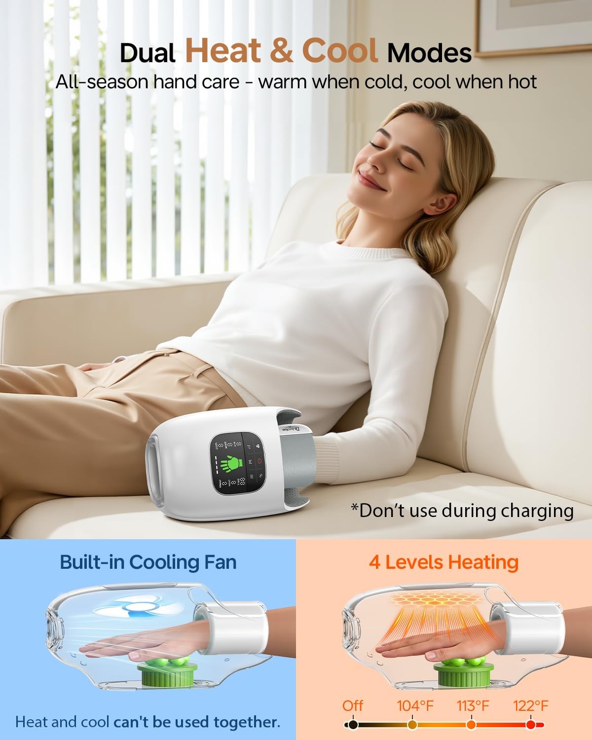 Hand Massager with Heat and Compression, Hot & Cool, Finger Wrist Palm Full H…