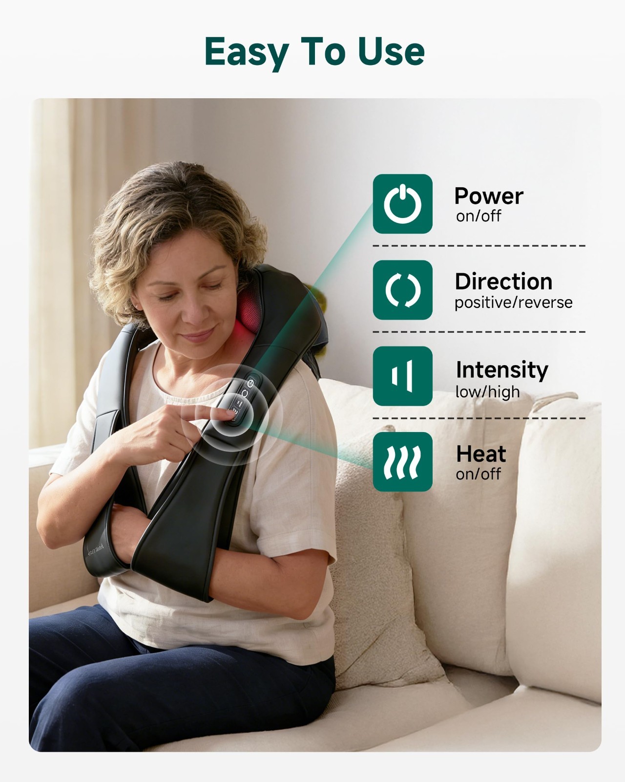 Shiatsu Neck & Shoulder Massager with Heat – Deep Tissue Pain Relief Pillow for