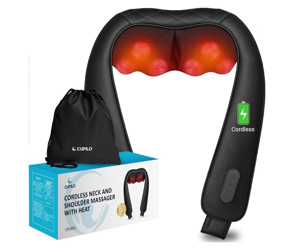 CUPILO CPL-6632C Cordless Heated Neck Shoulder Massager Deep Kneading Black
