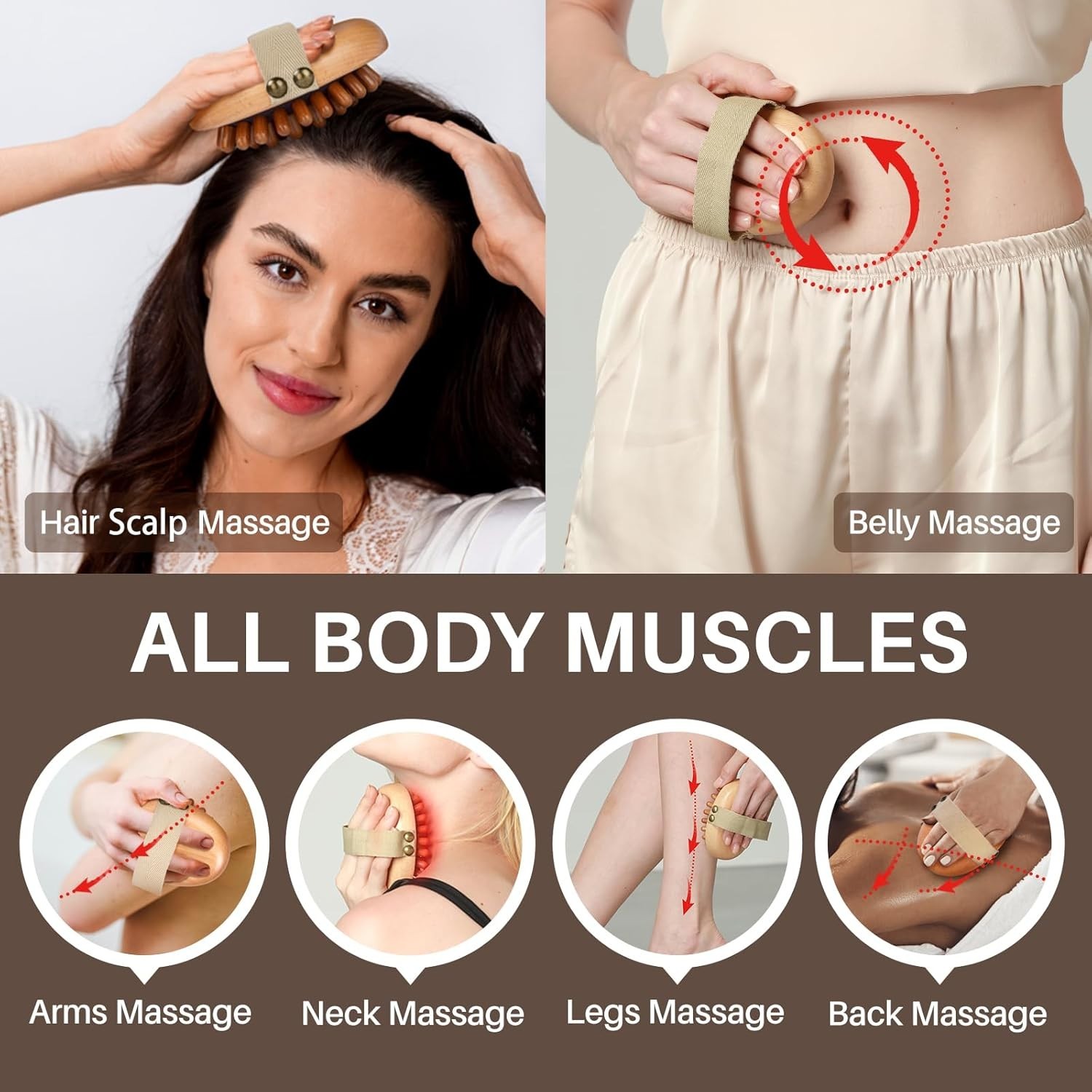 Wood Therapy Massage Tool for Cellulite Lymphatic Drainage Body Brush