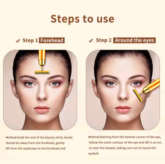 Gold Face Massager Skin Care T-Shape Facial Lifting Beauty Bar Waterproof