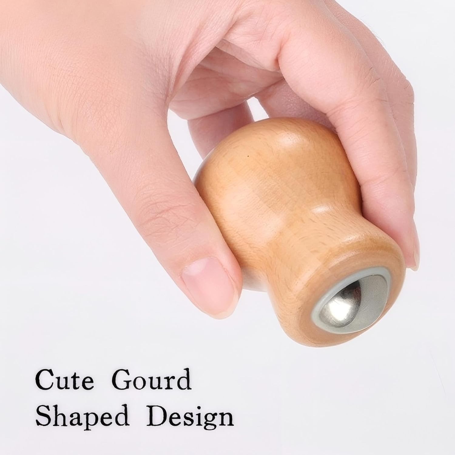 Stainless Steel Facial Massage Roller with Beech Wood Handle, 360-Degree Rotatin