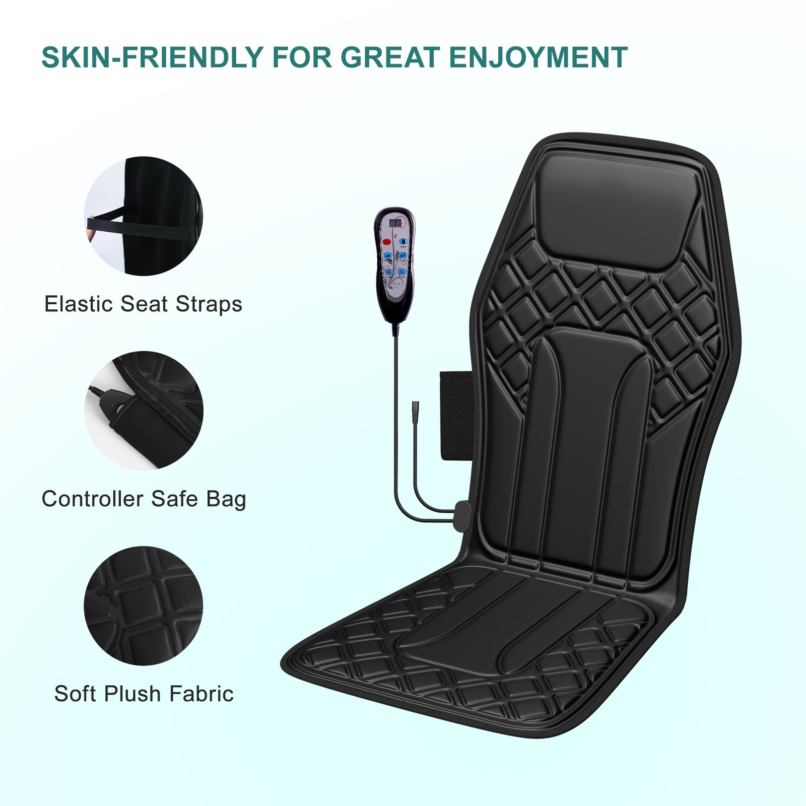 New 9 Mode Chair Massager Pad with Heat Seat Back Massager for Car Home Use