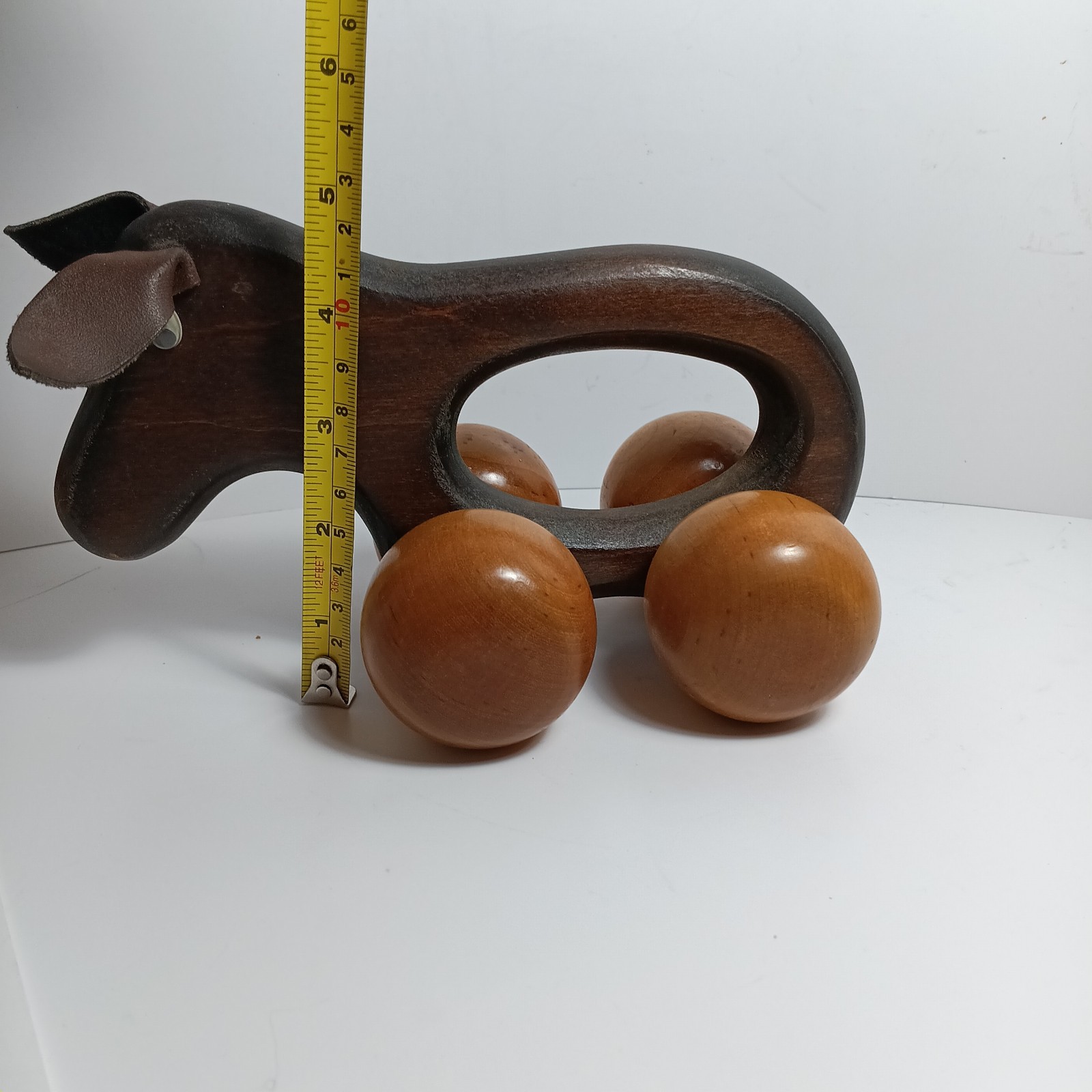 Rolling Hand Held Back Massager Cute Wooden Animal with Leather Ears