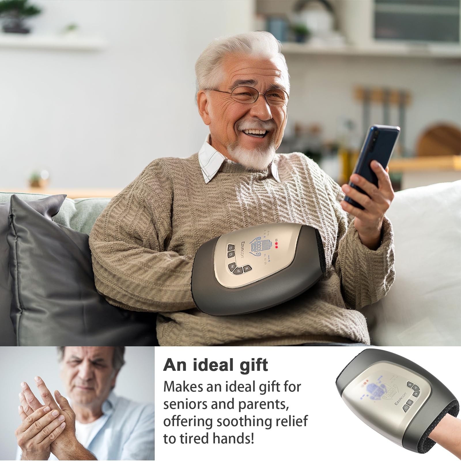 Ezencon Electric Hand Massagercordless Hand Massager 3 Level Heating Fingers