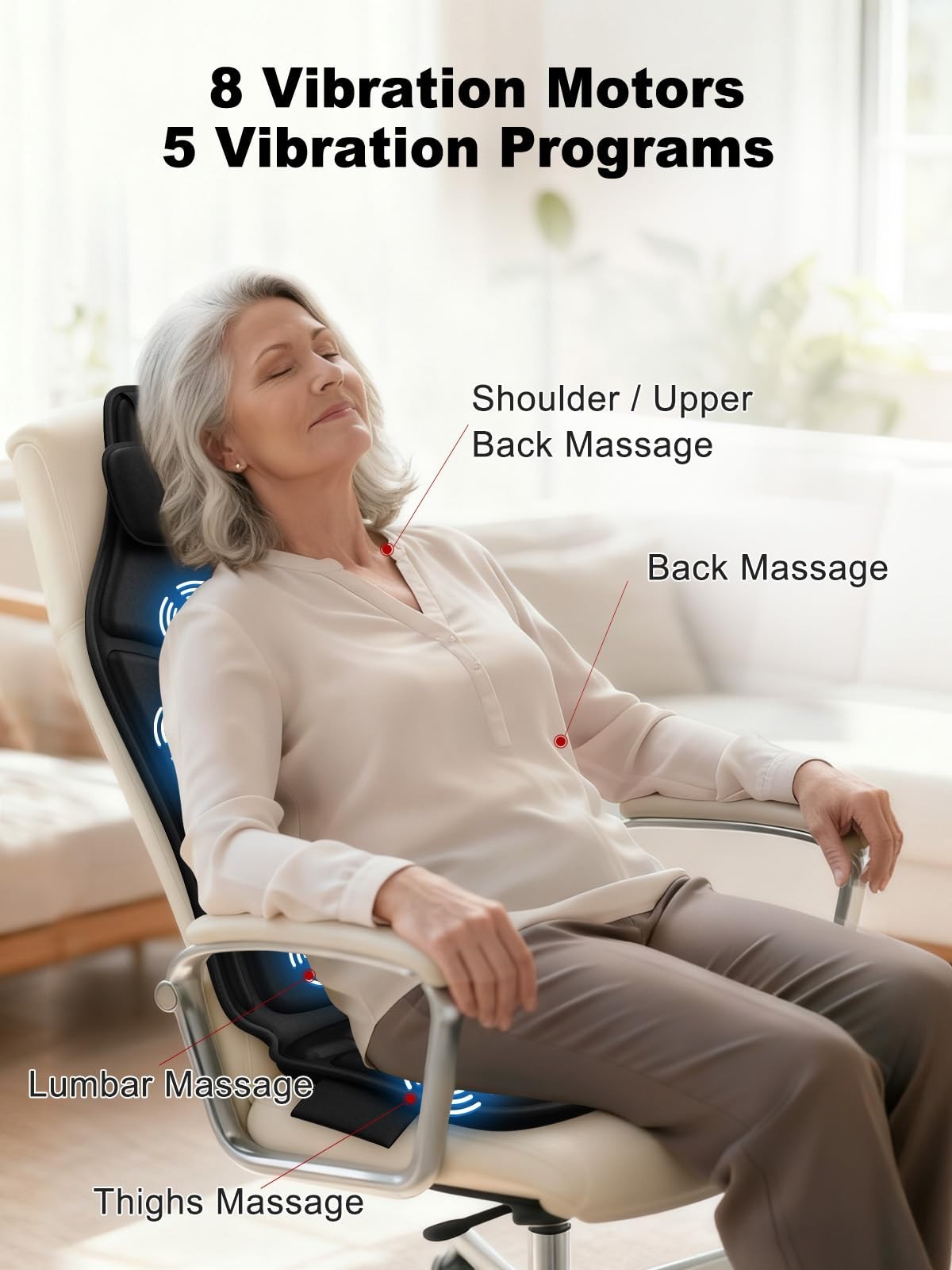 Vibration Massage Seat Cushion with Heat – Full Back & Neck Massager, 8 Motors,