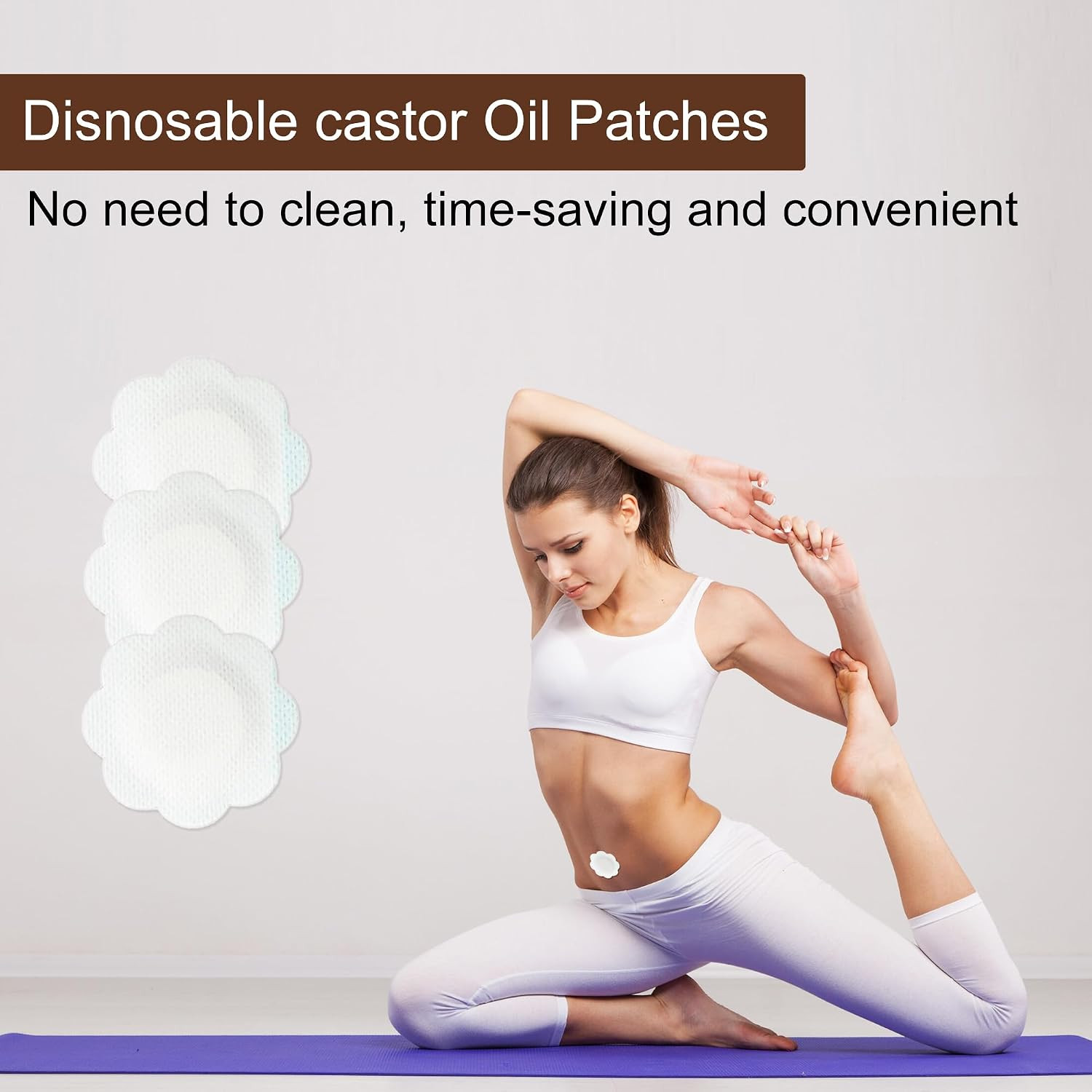 50PCS Castor Oil Patches, Castor Oil Pack Wraps Disposable Organic Cotton Self-A