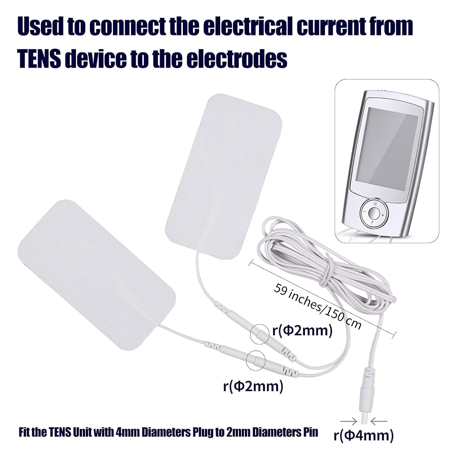 2 Count TENS Wires Pin Electrode Wires for TENS Unit Electrodes Cords Lead Wi…