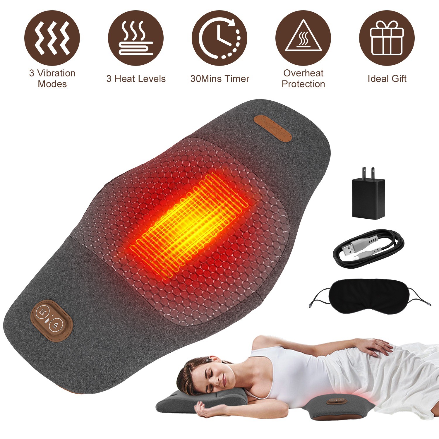 2 In 1 Electric Lumbar Massager Support Pillow Memory Foam Lower Back Massager