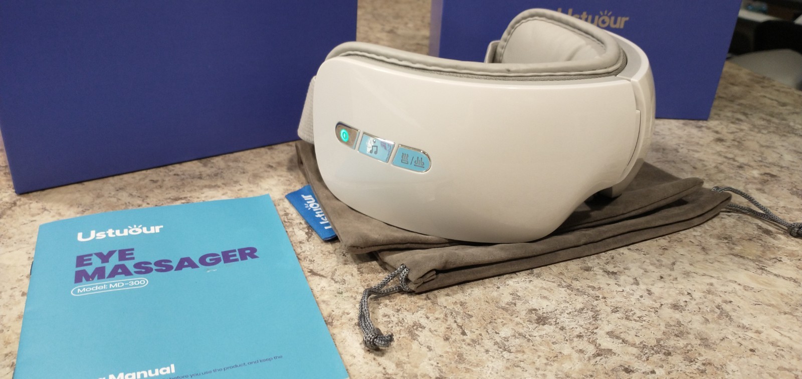 Ustuour MD-300 Electric Eye Massager Blue Air Heat Vibration Music Therapy