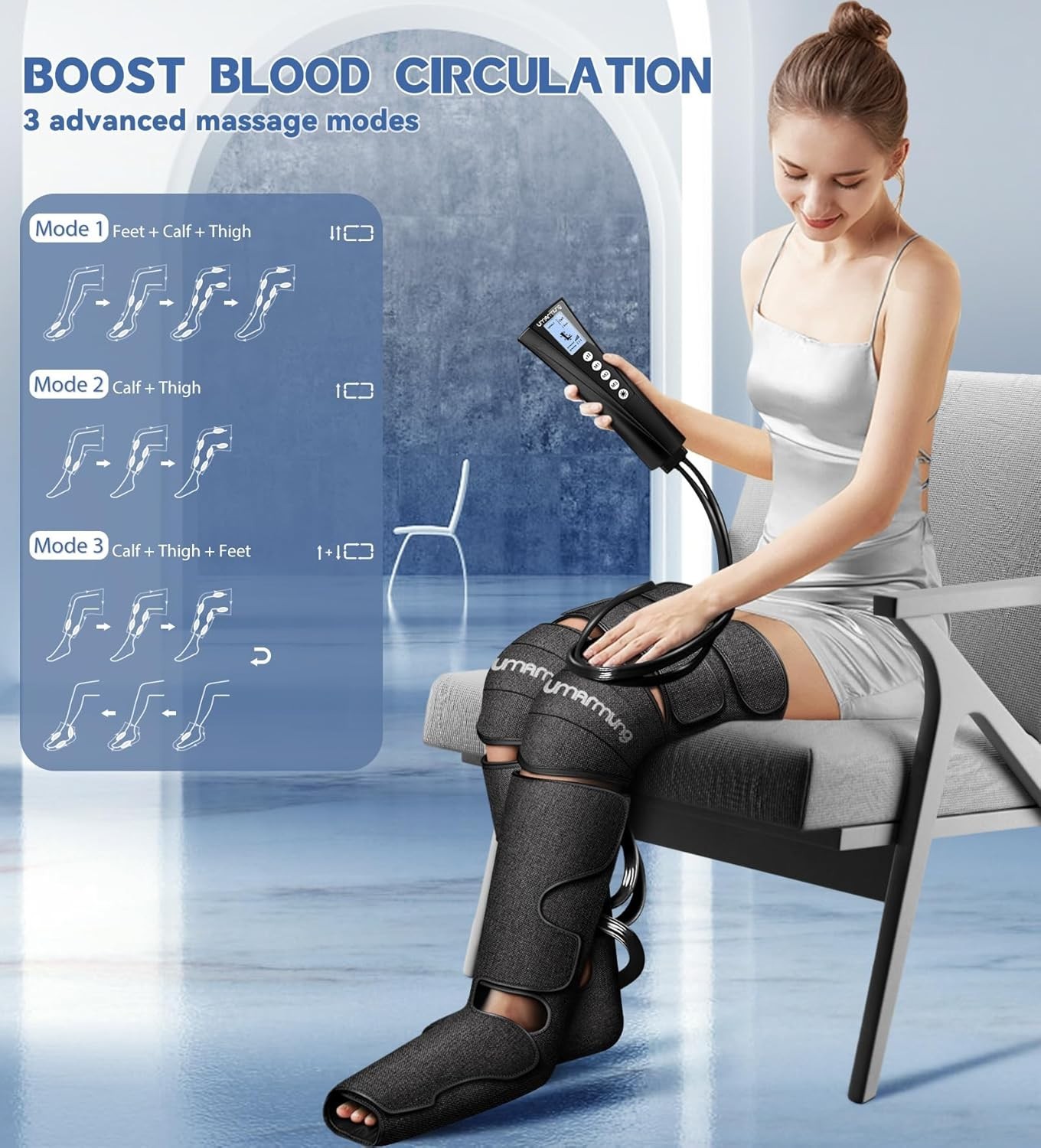 UMARMUNG UM-03 Air Compression Leg Massager with Heat (Black)