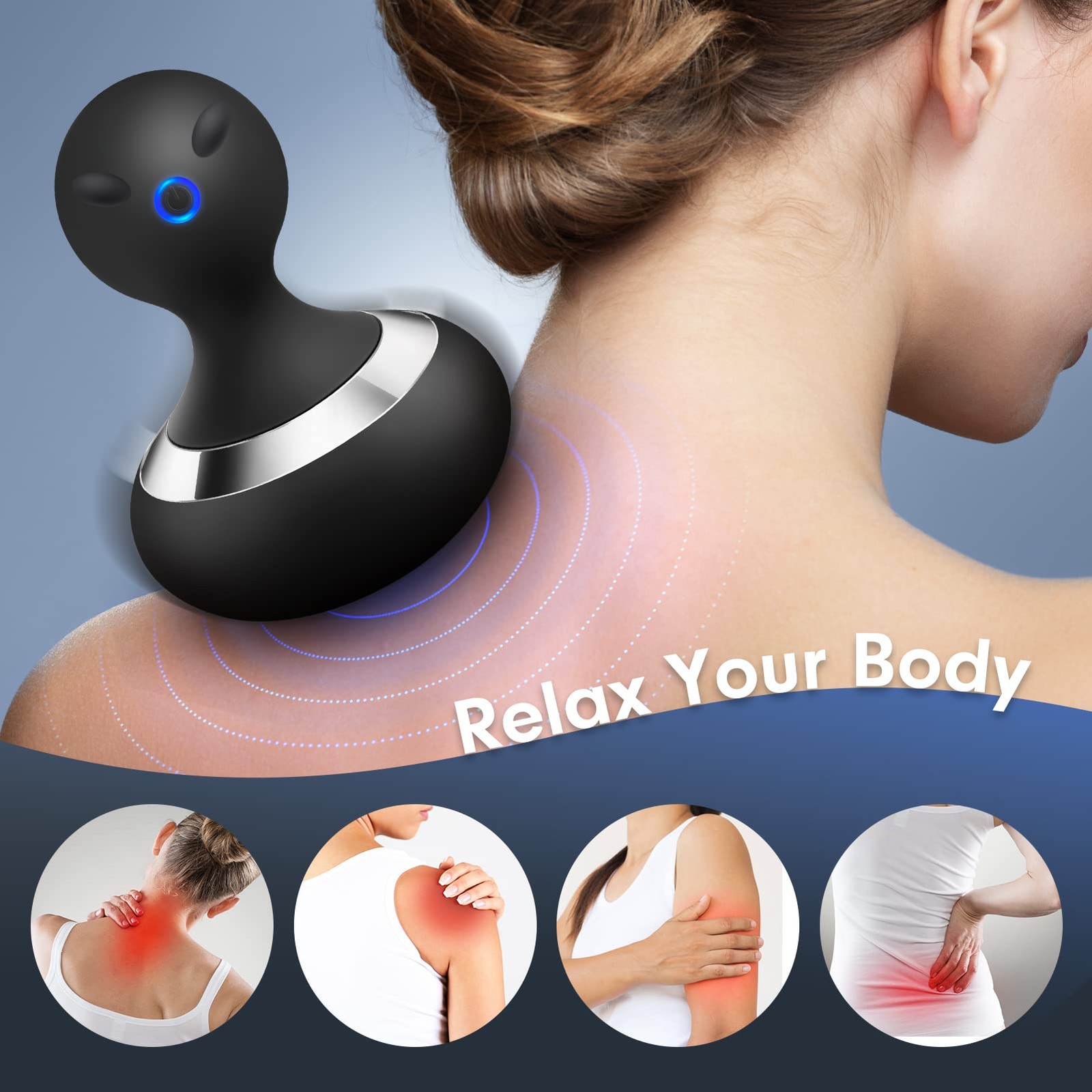 MANFLY Cordless Electric Handheld Massage Ball, Rechargeable Body Neck Massag…