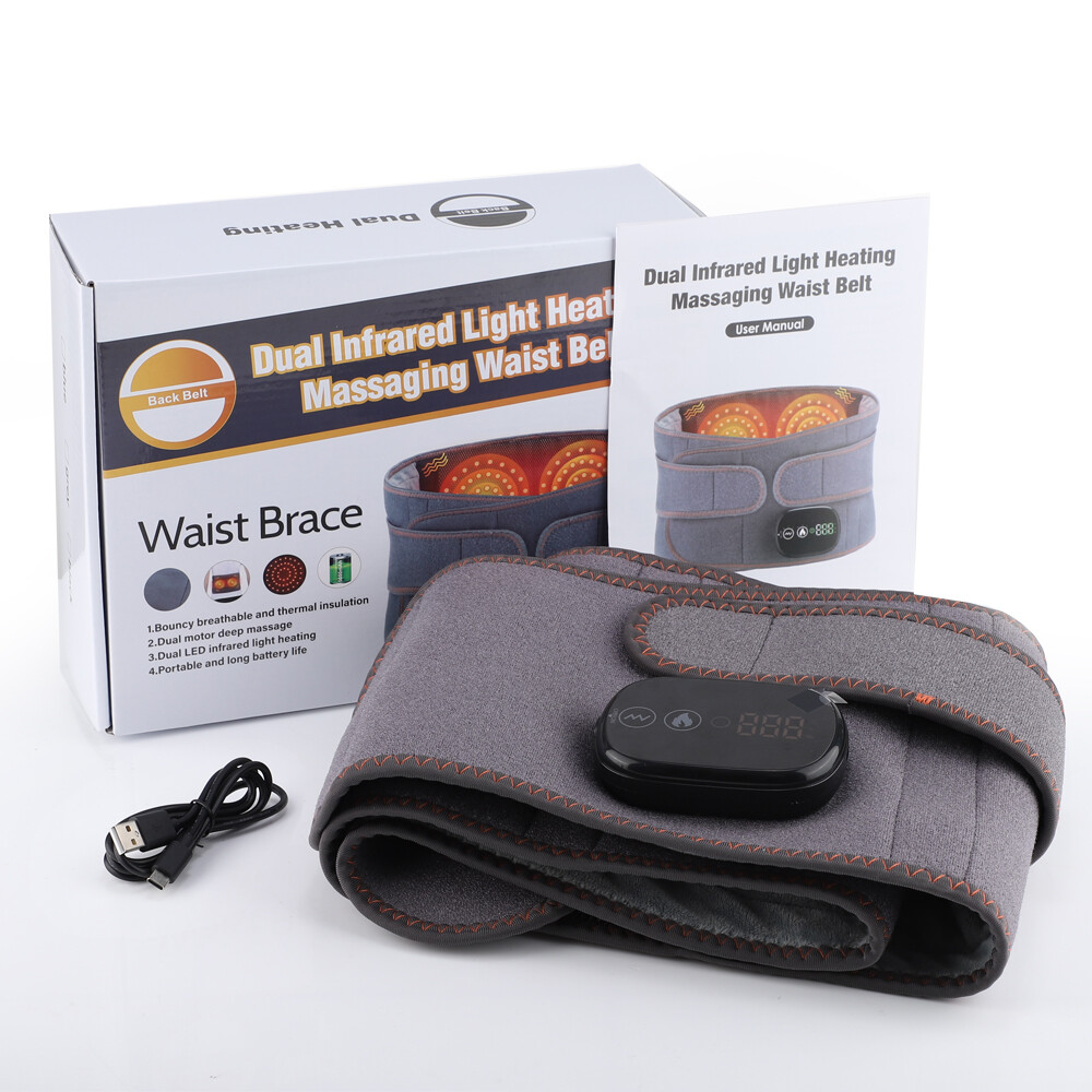 Red Light Heating Vibration Massage Back Belt Waist Lumbar Pain Relief Therapy
