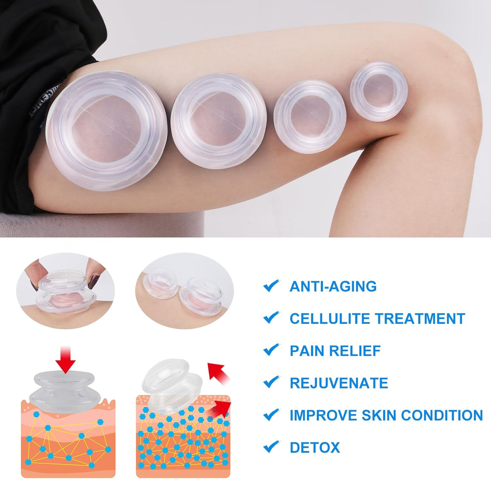 Silicone Cupping Therapy Set, Massage Cups for Cellulite Reduction, Muscle Pain