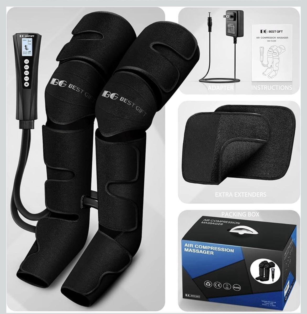 Air Compression Massager with Heat for Foot, Leg, Calf, Thigh, Knee