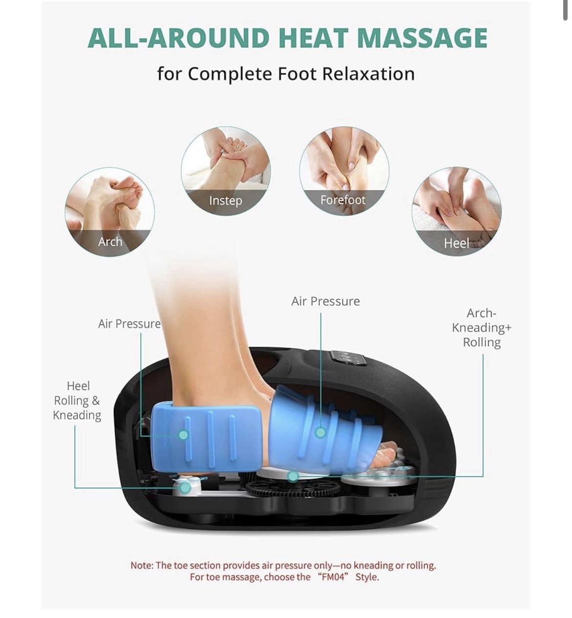 Medcursor Shiatsu Heated Foot Massager Rolling Deep Kneading KNQZE Black