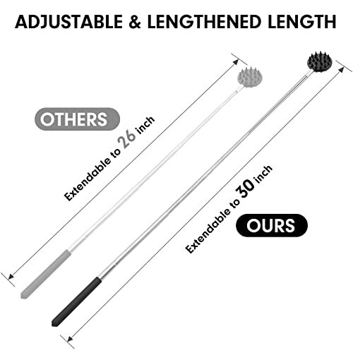 Telescoping Back Scratcher with 3Pcs Detachable Scratching Heads, Back Black