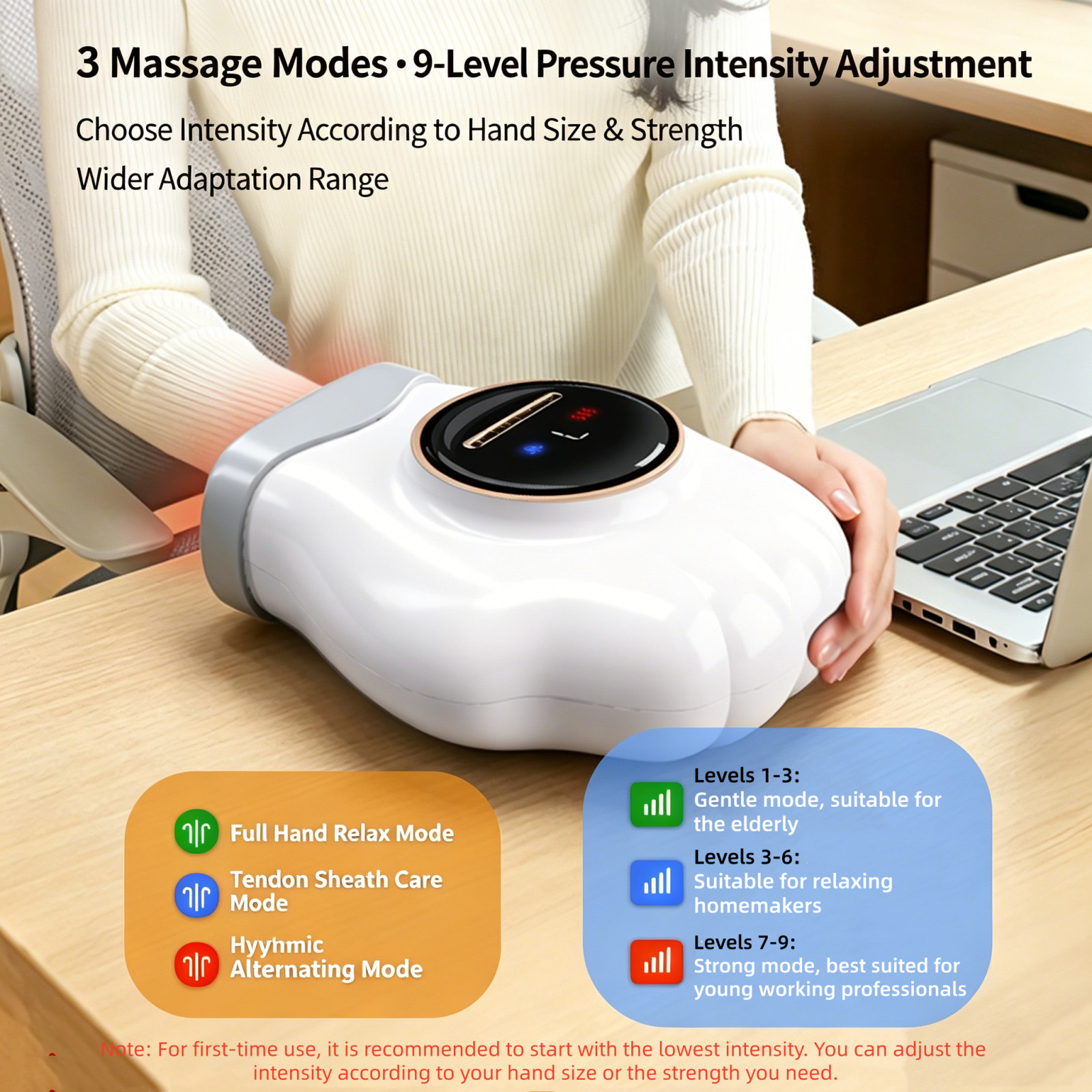 Electric Hand Massager 9 Levels Intensity 3 Modes Heating Massage Machine NEW
