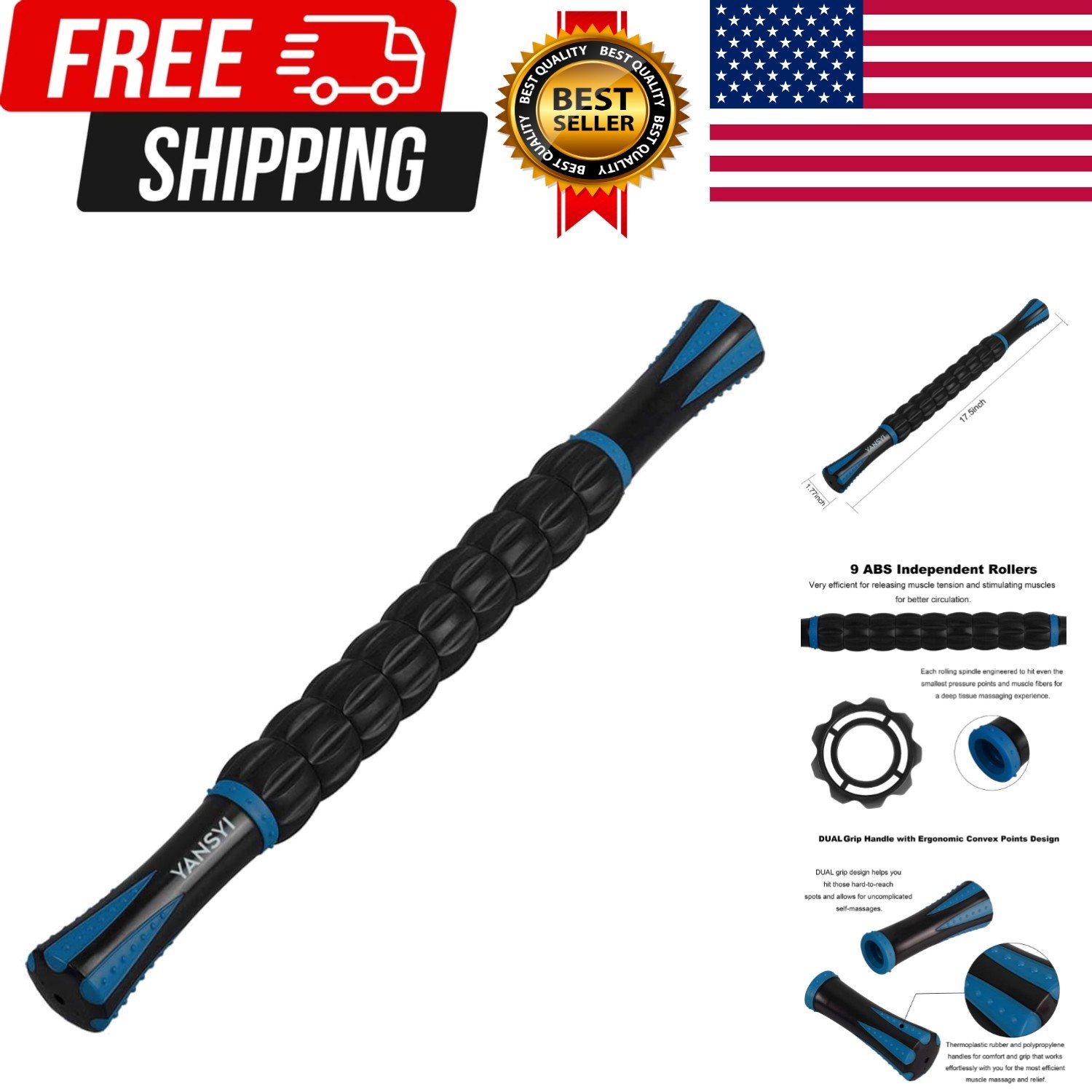 Professional 9-Roller Deep Tissue Massage Stick – Portable Muscle Recovery Ro…