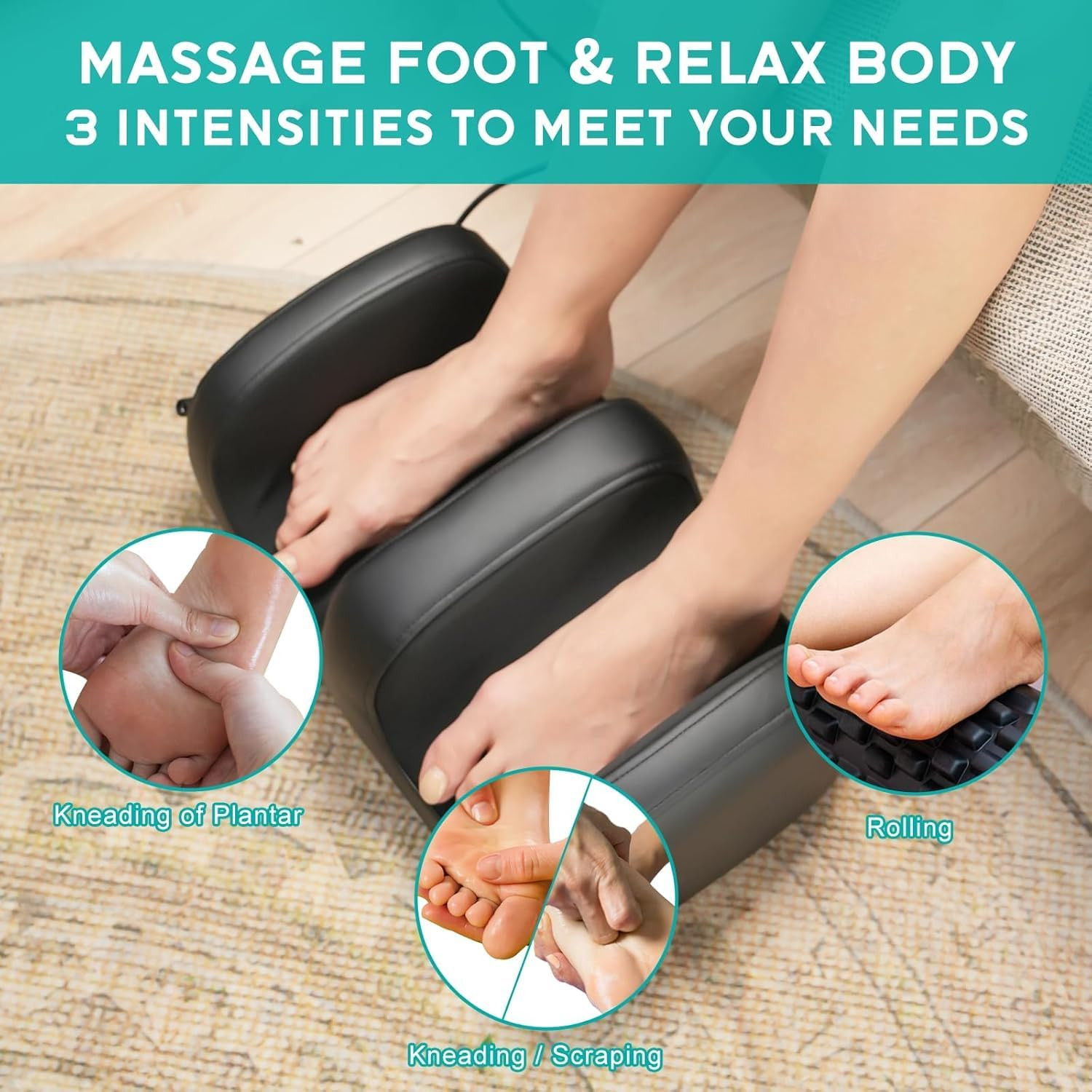 Shiatsu Foot Massager With Heat Bi Directional Kneading Timer Stress Relief