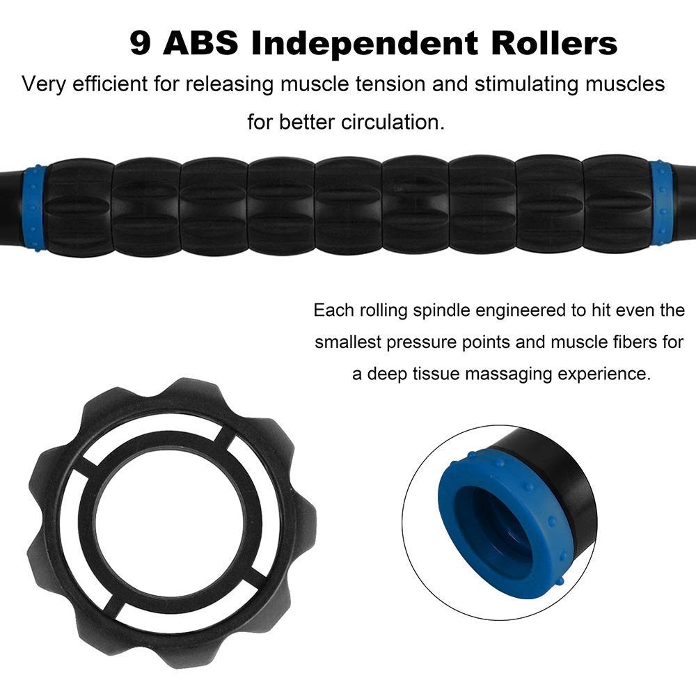 YANSYI Professional 9-Roller Deep Tissue Massage Stick – Portable Muscle Reco…