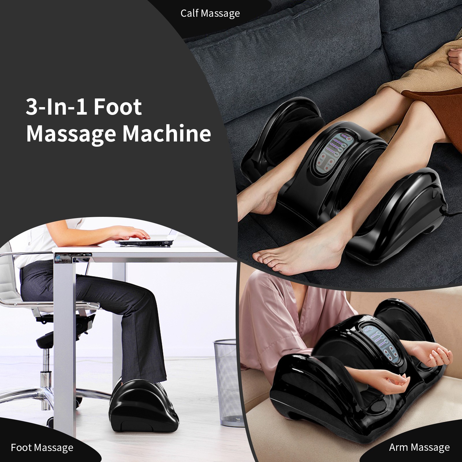 Shiatsu Foot and Calf Massager Machine Kneading Rolling Vibration Leg Massager