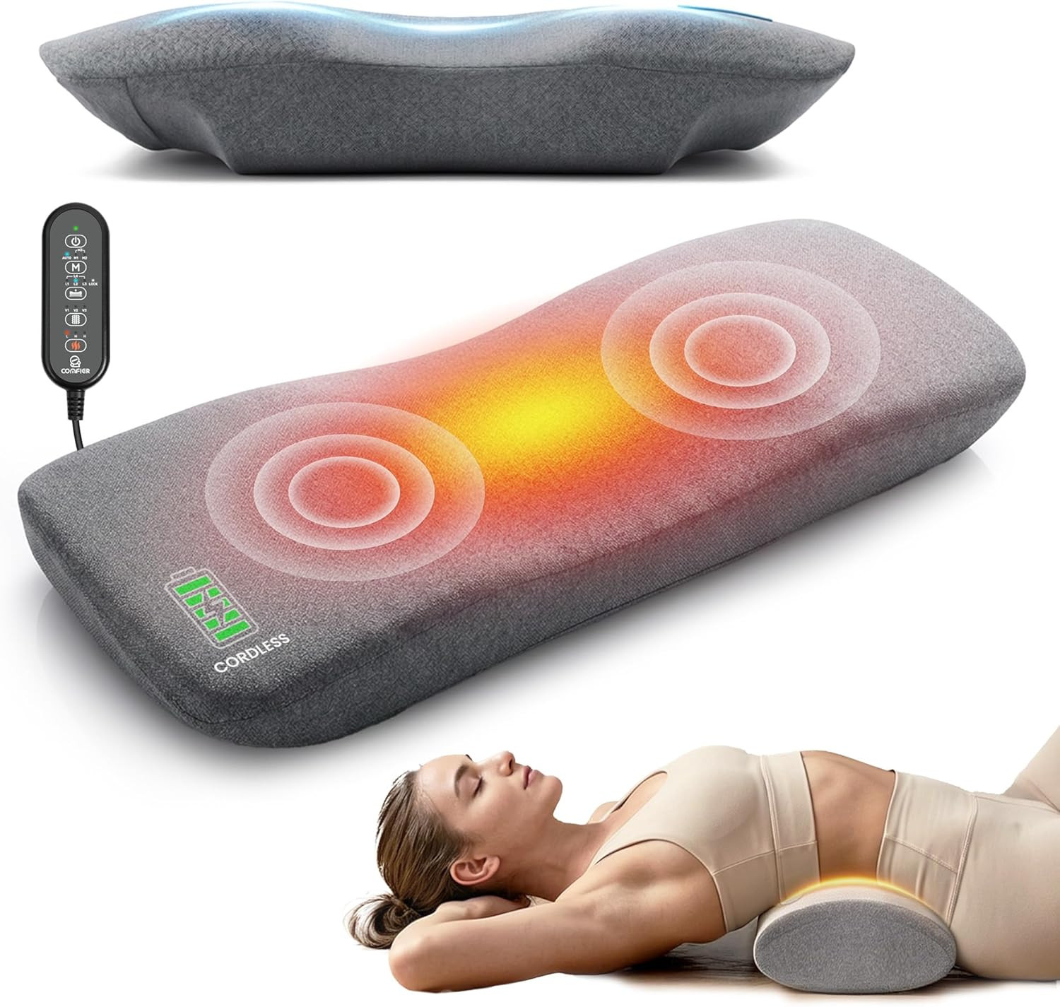 3-In-1 Cordless Lumbar Support Pillow with Remote Control, Smooth Spine Triple F
