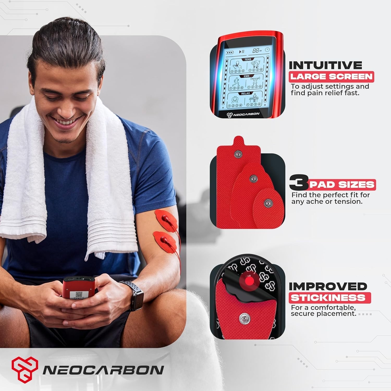 TENS EMS Muscle Stimulator – Electronic Pulse Massager Unit, Red