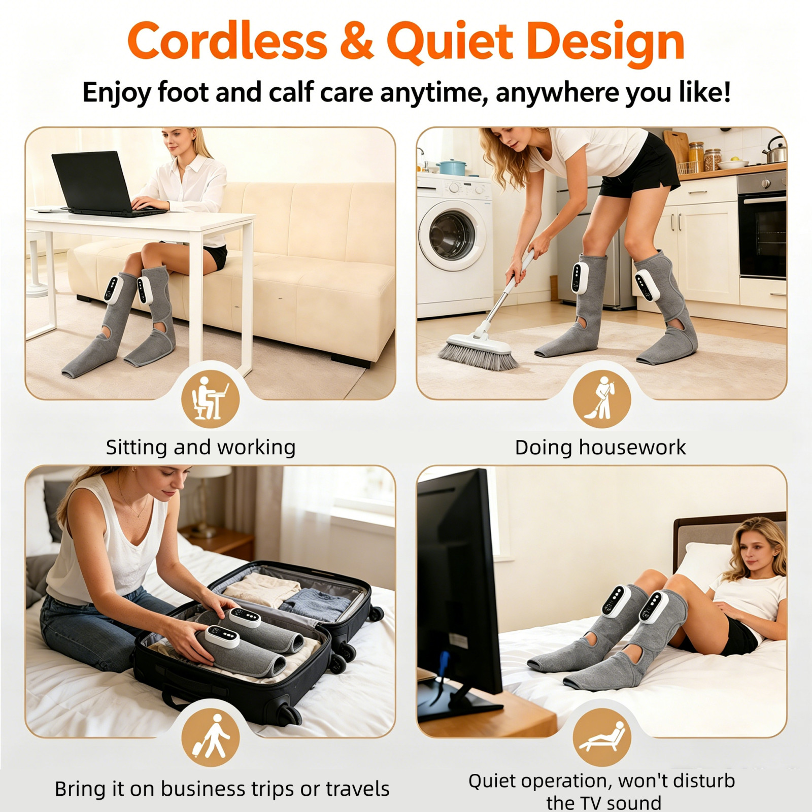 2Pcs Portable Foot Calf Massager Air Compression Heat Therapy 3 Modes Relax Grey