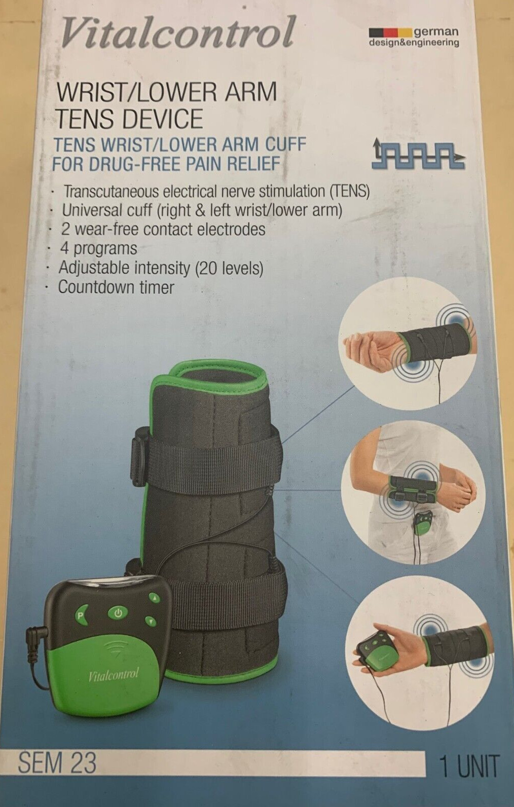 Vital Control SEM23: Wrist & Lower Arm Tens Device Drug-Free Pain Relief – Bk,Gr