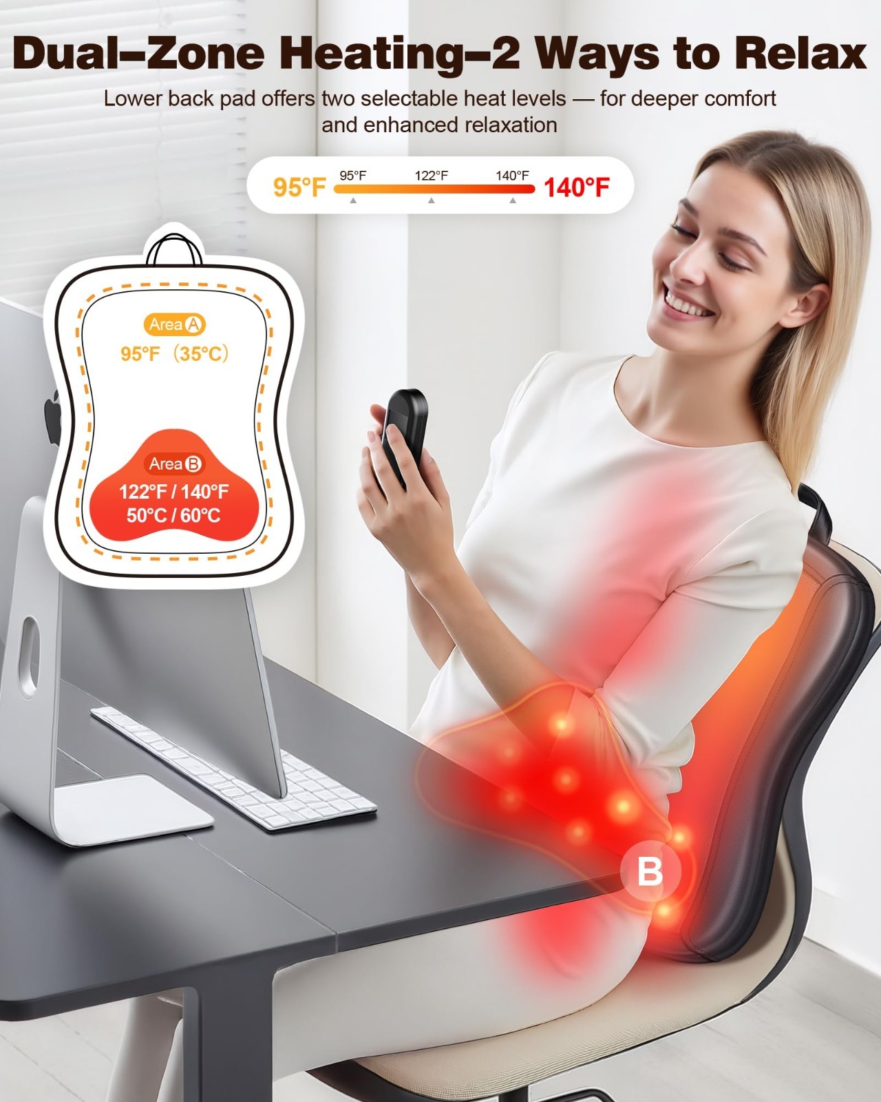 Heated Shiatsu Back Massager with Up & Down Rolling for Pain Relief & Relaxation