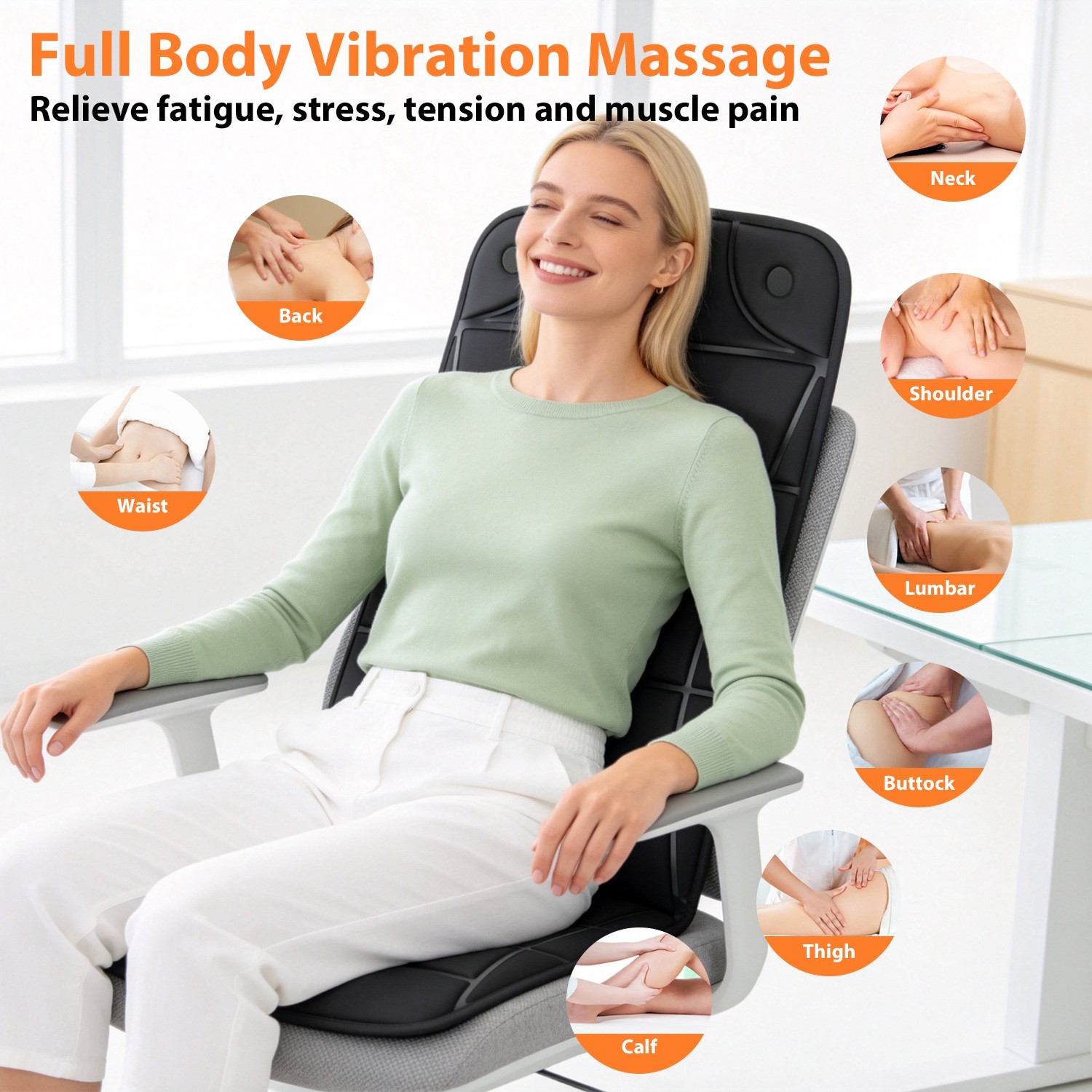 Full Body Massage Mat with Heat Detachable Neck Massager w/ 10 Vibrating Motors